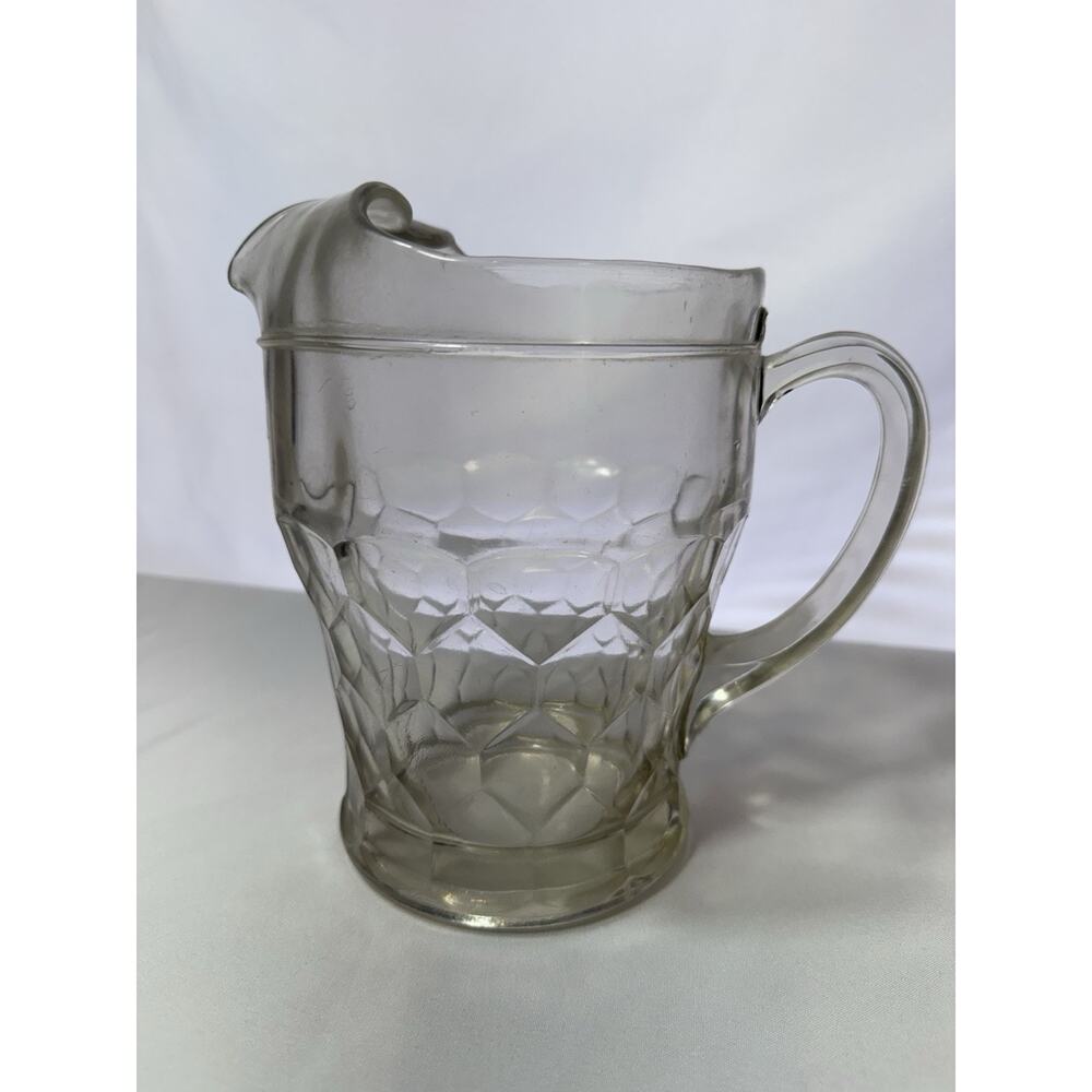 Vintage Honeycomb Motif Pitcher Clear Glass Heavy,Thick Lemonade Iced Tea Water